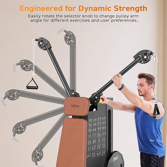 Multi Functional Home Gym Machine, All in One Compact Fitness Station with Pulley System for Shoulder, Leg, LAT Pulldown and Rowing, Space Saving Plate Loaded Strength Training Equipment