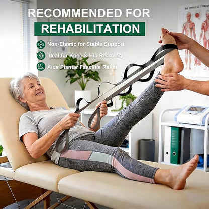 Stretching Strap with 10 Loops – Non-Elastic Yoga Strap for Physical Therapy, Knee Replacement Recovery & Plantar Fasciitis – Leg Stretcher Band for Flexibility & Hamstring Rehab
