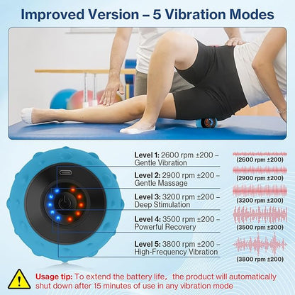 Upgraded Vibrating Massage Ball with 5-Speed, LED Display, Rechargeable Massage Vibrating Ball for Relieving Muscle Pressure, Electric Massager for Fitness/Yoga/Training (Blue)