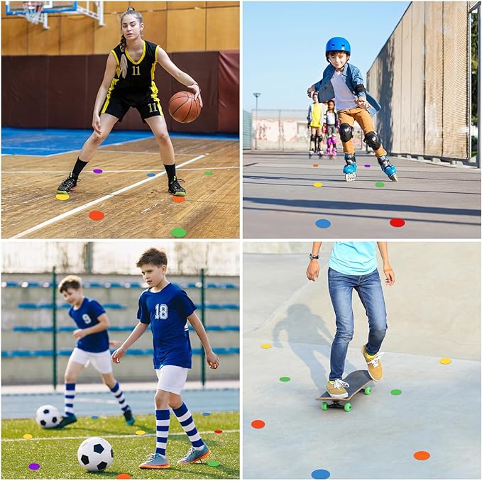 Poly Spots 4" or 9" Flat Cones Spot Markers for Gym/PE Training, Dance, 12/18/24 Pcs Non-Slip Rubber Floor Dots Flat Disc Markers for Soccer Basketball Sports Agility Drills, Classroom Activities