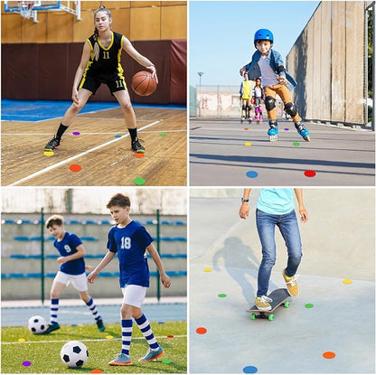 Poly Spots 4" or 9" Flat Cones Spot Markers for Gym/PE Training, Dance, 12/18/24 Pcs Non-Slip Rubber Floor Dots Flat Disc Markers for Soccer Basketball Sports Agility Drills, Classroom Activities