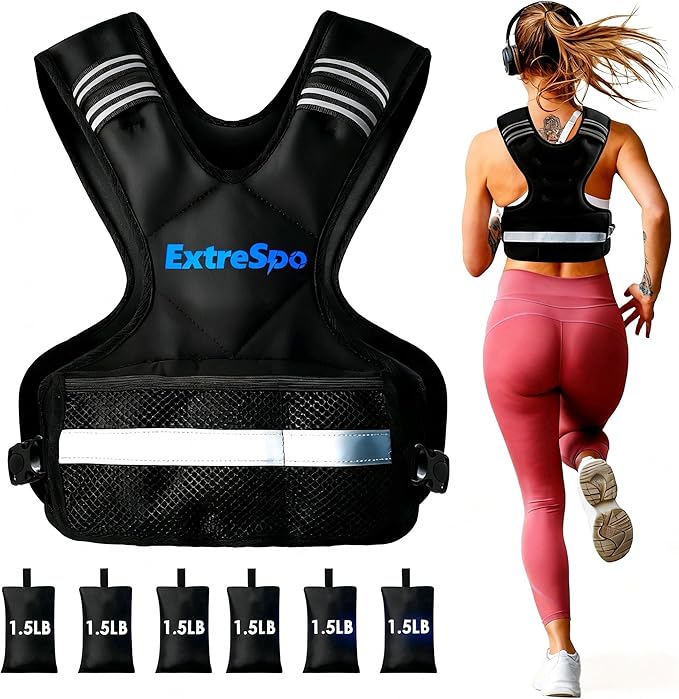 Adjustable Weighted Vest for Women and Men, 4-10lb/11-20lb/20-32lb Weight Vest with 6 Ironsand Weights, Body Weight Vest Exercise Set with Reflective Strip for Strength Training and Workout