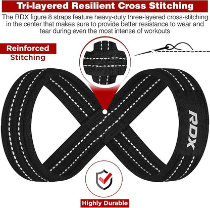 RDX Weight Lifting Straps Figure 8, Anti Slip Strap with Cuffs Wrist Support for Gym Workout Deadlift Powerlifting Bodybuilding Weightlifting, Fitness Strength Training, Hand Bar Grip for Men