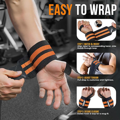 WSAKOUE Weightlifting Wrist Wraps - 18" Professional Wrist Support with Heavy-Duty Thumb Loop for Powerlifting, Bench Press & Strength Training- Adjustable Gym Wrist Straps for Men & Women
