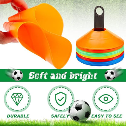 Set of 100 Soccer Cones Disc Cones Soccer Agility Cones Sports Training Cones Multicolor Field Marker Plastic Cones with 2 Holder for Kids Football Basketball Lacrosse Tennis Practice Equipment