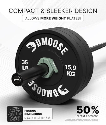 DMoose Fitness Barbell Clips 2 Inch (Pair) - Quick Release Olympic Barbell Clamps & Collars with Anti Slip TPR Grip for Secure Weightlifting and Powerlifting - Weight Clips for Bars at Home or Gym