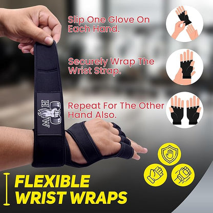 HW Weight Lifting Gloves for Men & Women – Gym Workout Gloves with Wrist Support, Full Palm Protection & Grip – Breathable Gloves for Crossfit, Training, Fitness & Strength Workouts