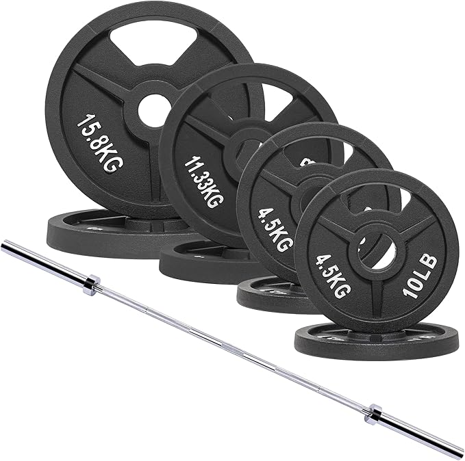 Signature Fitness 2-Inch Cast Iron Barbell Set, Including Multiple LBS Weight Plates and 6FT Barbell Set, Multiple