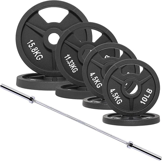 Signature Fitness 2-Inch Cast Iron Barbell Set, Including Multiple LBS Weight Plates and 6FT Barbell Set, Multiple