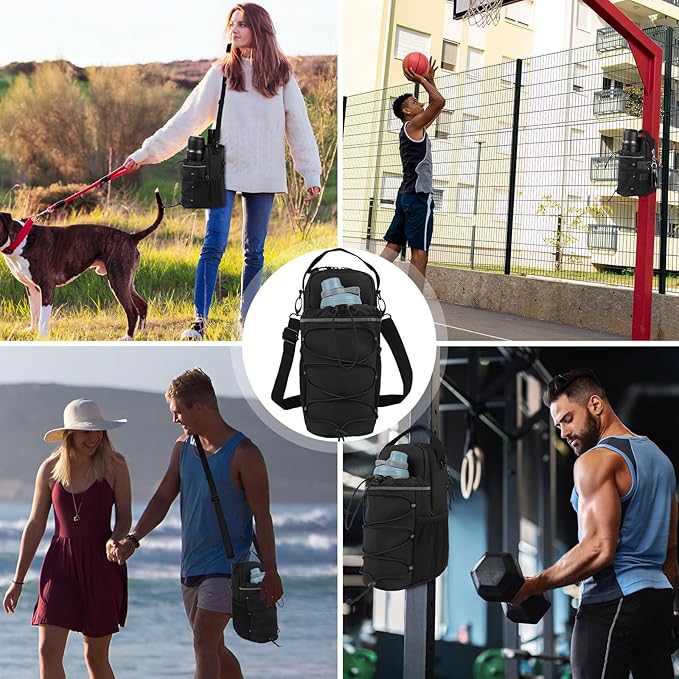 Magnetic Gym Bag & Water Bottle Holder for Men & Women | Fits 20oz to 64oz Bottles | Crossbody Sling with 4 Strong Magnets | Waterproof 900D Fabric with Phone & Key Pockets for Fitness, Gym & Sports