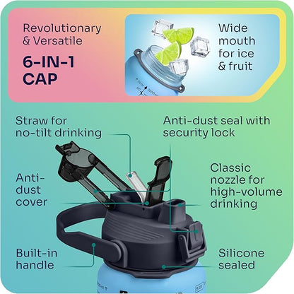 1/2 Gallon Water Bottle with 74.3 oz Capacity - Motivational Time Markers for Daily Hydration Goals - Leakproof BPA Free Tritan with Removable Straw