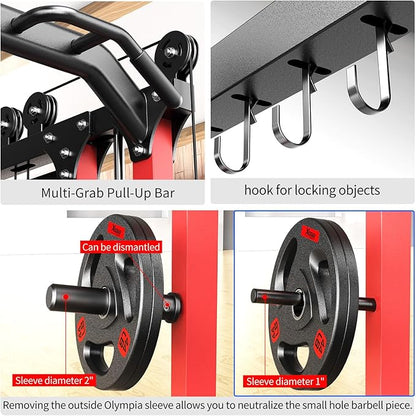 Multi-Purpose Squat Rack,Smith Machine Weight Rack Set with Cable Crossover System, Home Gym Power Racks, Power Racks and Packages