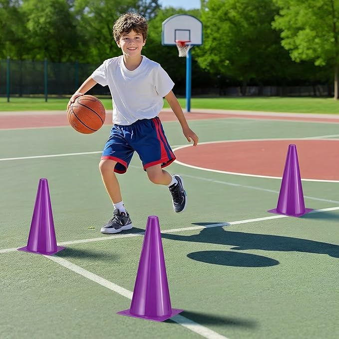 12 Inch Durable Cones,12pcs Versatile Plastic Traffic Cones and Soccer Cones for Sports Training,Agility Drills,Parking Safety,Basketball Training,Football Training.