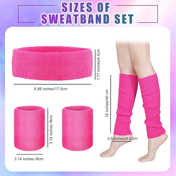 SATINIOR 80s Women Workout Outfit Neon Leg Warmer Headband Wristbands Fanny Pack Set 80s Accessories for Yoga Running
