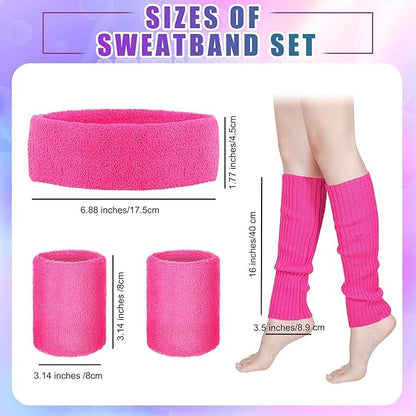 SATINIOR 80s Women Workout Outfit Neon Leg Warmer Headband Wristbands Fanny Pack Set 80s Accessories for Yoga Running