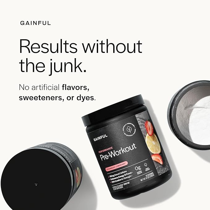 Gainful Pre Workout Powder, Caffeine Free with Creatine, L Citrulline, Beta Alanine, BCAA's, Energy & Muscle Support, 14 Servings (20 Servings, Strawberry Lemonade - Performance)