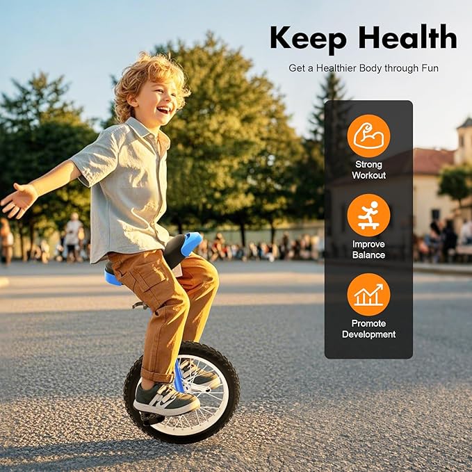 16/24 Inch Wheel Unicycle with Steel Rim, Unicycle Electric Wheel Skidproof Mountain Tire Cycling Sports Exercise with Adjustable Seat, Adults Kids Outdoor Sports Fitness Exercise Tool