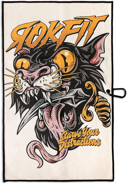 RokFit Gym & Golf Towel – Multi-Use, Quick-Dry, Durable Utility Towel with Bold Graphic and Carabiner Clip (Starve Your Distractions)