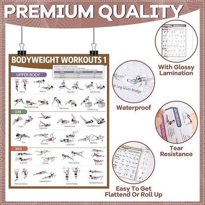 gisgfim 6PCS Workout Posters for Home Gym Dumbbell Bodyweight Stretching Workout Exercise Chart
