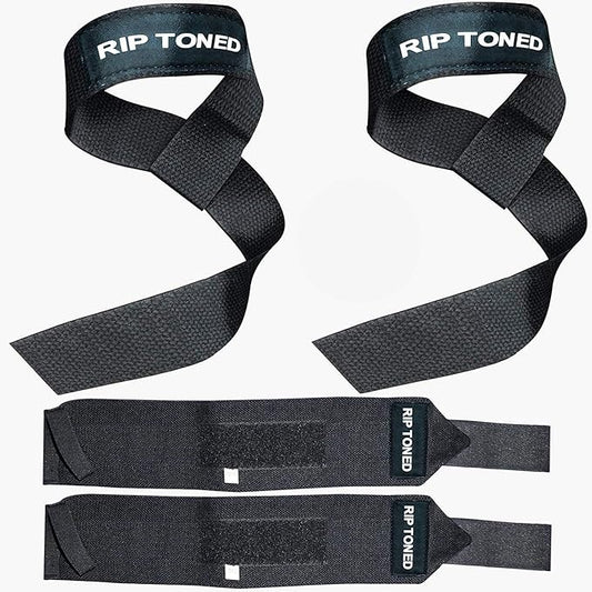 Rip Toned Wrist Wraps & Lifting Straps Combo – Dynamic Duo Push & Pull Support for Weightlifting – Wrist Support Wraps + Padded Grip Straps for Bench, Deadlifts, Rows & Pull-Ups (Men & Women)