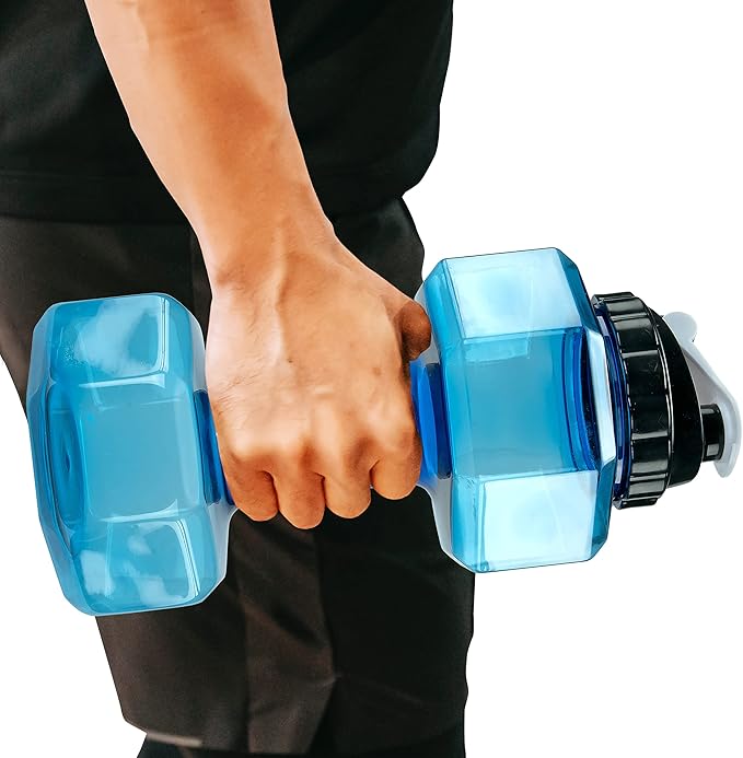 Dumbbell Water Bottle 2.2L – Portable Gym & Fitness Sports Bottle for Workout Hydration, See-Through Blue Design