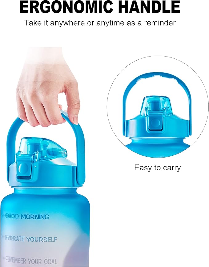 EYQ 64oz/128oz Leakproof Free Drinking Water Bottle with Motivational Time Marker BPA Free for Fitness, Gym and Outdoor Sports