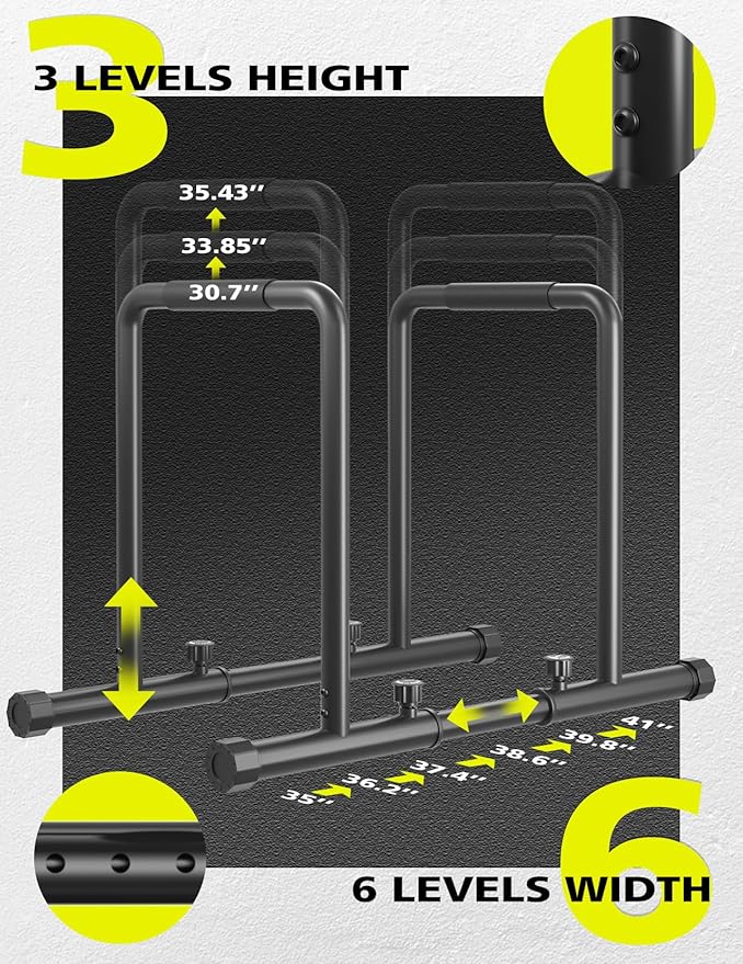 Dripex 1100lbs Adjustable Dip Bar Heavy Duty Steel Dip Station, Home Dip Stand with Two Safety Connectors, Parallel Bars Dip Equipment for Calisthenics, Strength Training