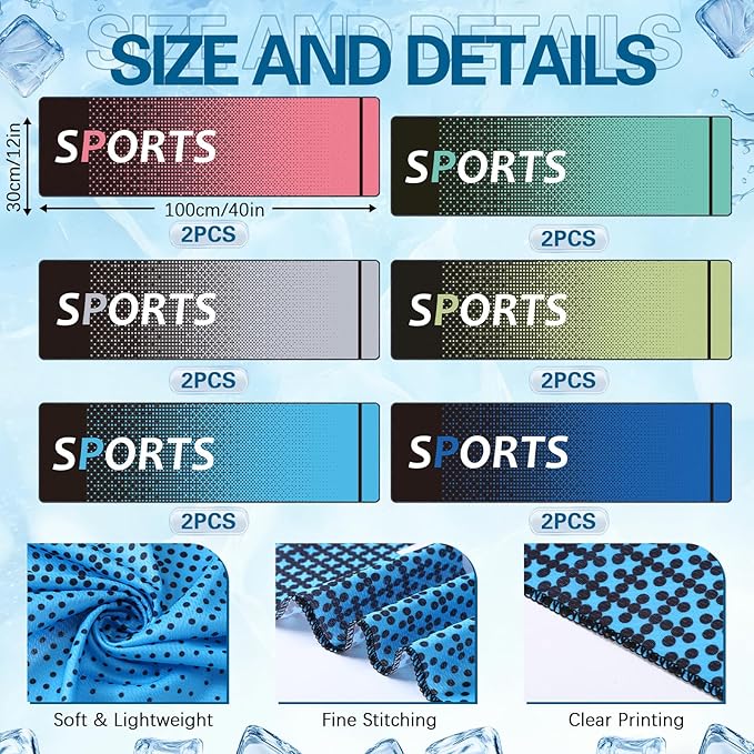 Frienda 12 Pcs Cooling Towels for Neck and Face 40"x12" Soft Breathable Chilly Towel Ice Sport Microfiber Sweat Rag for Yoga Sport Running Gym Workout Camping Fitness Party Favors Team Gift