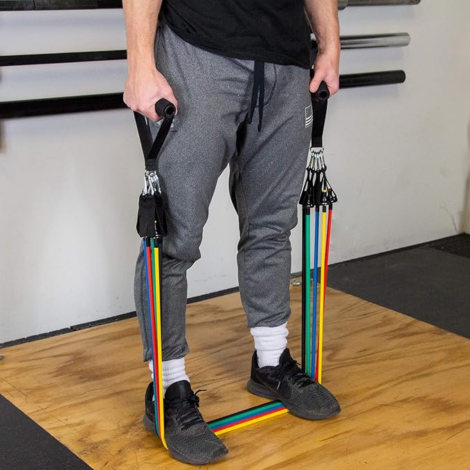 Serious Steel Resistance Tube Band Set Includes Handles, Door Anchor and Ankle Straps (100 lbs Set or 165 lbs Set)