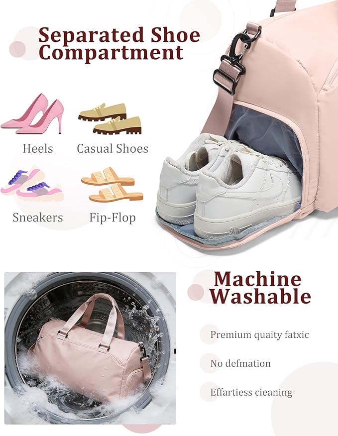 Gym Bag for Women with Shoe Compartment,Travel Duffel Bag for Men Sports Gym Tote Bags Carry on Overnight Bag Personal Item Travel Bag Weekender Bags Swimming Yoga Workout Bag Pink