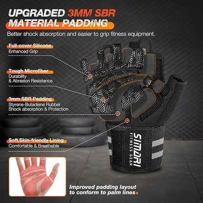SIMARI Breathable Workout Gloves for Men & Women, Weight Lifting Gloves with Padded, Grip, Full Palm Protection, Gift for Gym Exercise, Cycling, Weightlifting Training, Fitness, Black, Pink, Size