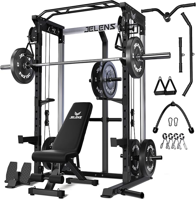 C21 Power Cage, 2000LBS Multi-Function Power Rack with Independent Dual Pulley System, All-in-One Squat Rack for Cable Crossover, Home Gym Workout Machine