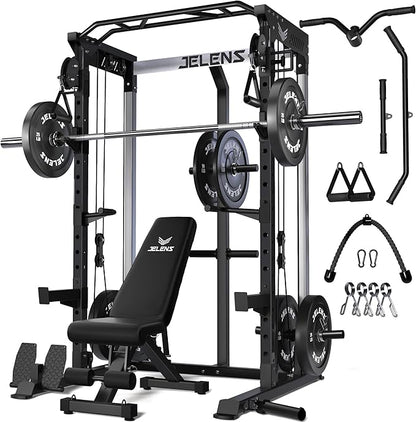 C21 Power Cage, 2000LBS Multi-Function Power Rack with Independent Dual Pulley System, All-in-One Squat Rack for Cable Crossover, Home Gym Workout Machine