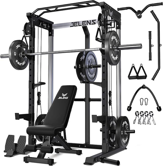C21 Power Cage, 2000LBS Multi-Function Power Rack with Independent Dual Pulley System, All-in-One Squat Rack for Cable Crossover, Home Gym Workout Machine