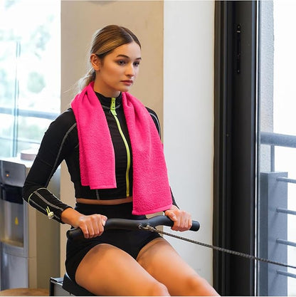 NUKURA 12” x 40” Gym Sweat Towel, 450 GSM, 100% Cotton, High Absorbency, Extra Soft & Quick Dry Workout, Yoga & Fitness Towel – Pink