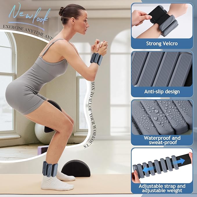 Ankle Weights Set of 2 (1 lb/2 lb Each) for Women Men Adjustable Wrist Bracelet for Home Gym Weighted Bangles Wristbands Leg Arm Weights for Walking Swimming Running Pilates Yoga Gym