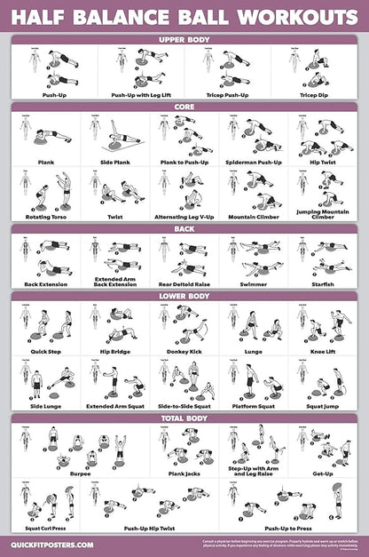 Palace Learning Half Balance Ball Workout Poster - Exercise Chart (LAMINATED, 18" x 24")