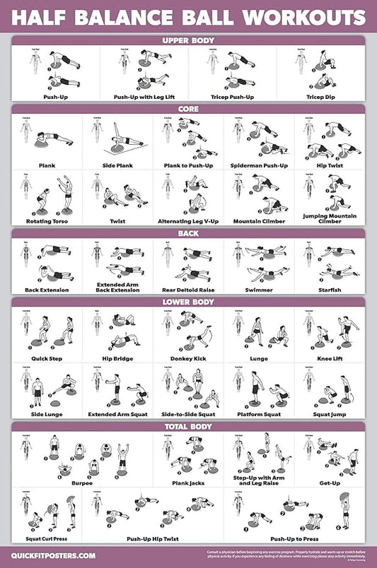Palace Learning Half Balance Ball Workout Poster - Exercise Chart (LAMINATED, 18" x 24")