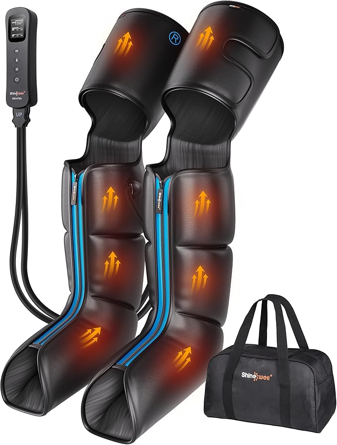 SHINE WELL Leg Massager with Heat and Compression for Circulation and Pain Relief, Full Foot & Leg Air Compression Machine for Athletes, Sequential Compression Boots Device for Post Workout Recovery
