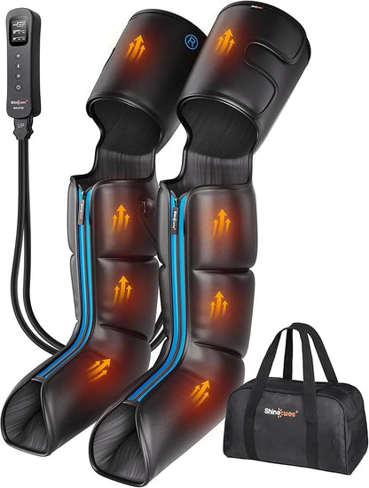 SHINE WELL Leg Massager with Heat and Compression for Circulation and Pain Relief, Full Foot & Leg Air Compression Machine for Athletes, Sequential Compression Boots Device for Post Workout Recovery