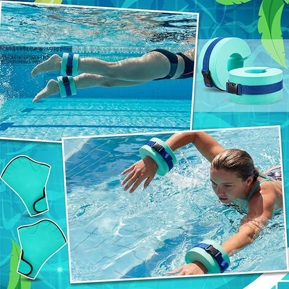Water Aerobics Set for Aquatic Exercise 1 Pair Swimming Glove 2 Pcs Foam Swim Aquatic Cuffs Water Weights Pool Resistance Fitness Equipment for Swimming Training Workouts