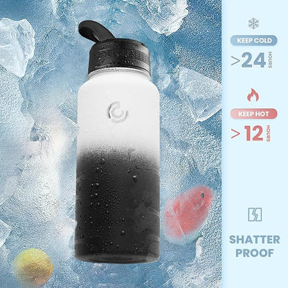 COKTIK 32oz Sports Water Bottle, Stainless Steel Water Bottle for Insulated, Reusable Travel Bottle, With Straw, With Handle Grip for Easy Carrying, Suitable for Cycling, Outdoor Vacations(Day&Night)