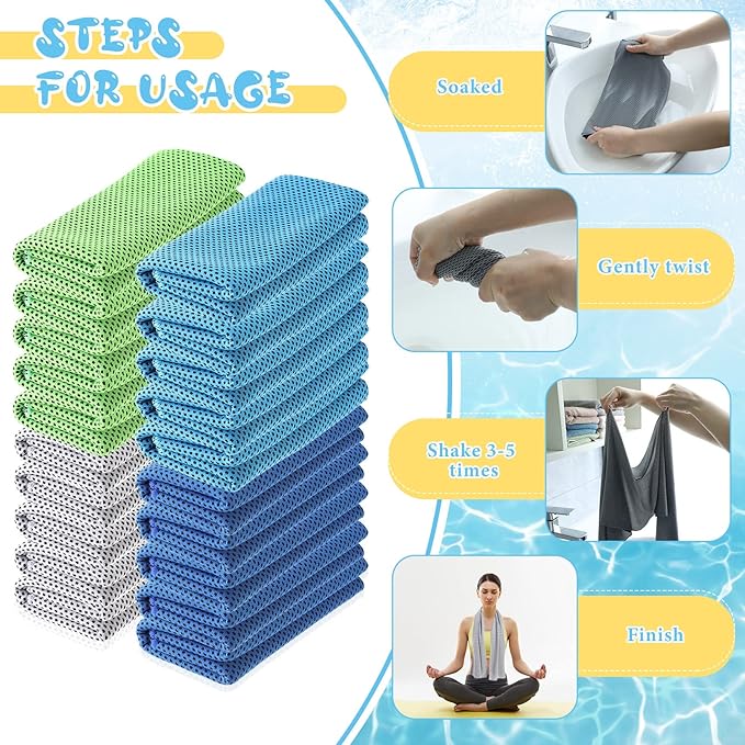 Hosuly 20 Pcs Cooling Towel 47 x 12 Inch Ice Towel for Neck, Microfiber Cool Towel, Breathable Soft Chilly Towel for Yoga, Sports, Gym, Camping, Golf, Running, Fitness, Workout(Mixed Color, 20 Pcs)