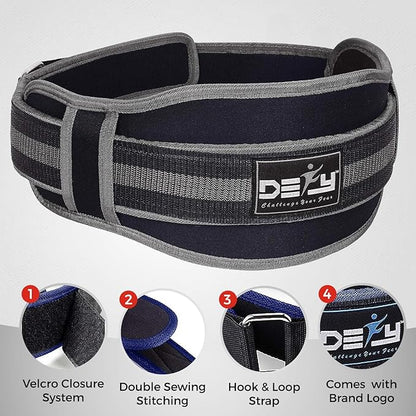 DEFY Weight Lifting Belt Lumbar Support with Neoprene Double Back Belt 5 Inches Wide Gym Training Fitness Exercise Bodybuilding Firm and Comfortable with Back Injury Protection