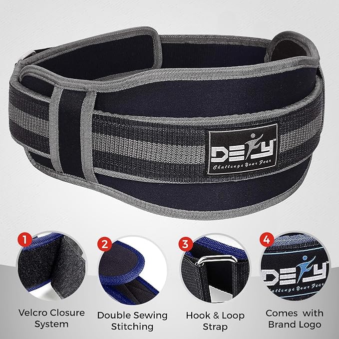 DEFY Weight Lifting Belt Lumbar Support with Neoprene Double Back Belt 5 Inches Wide Gym Training Fitness Exercise Bodybuilding Firm and Comfortable with Back Injury Protection