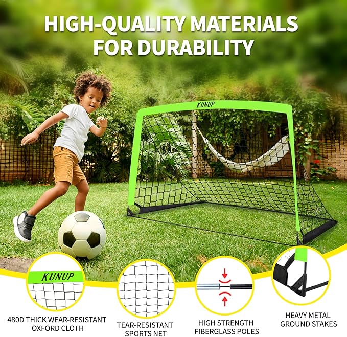2 Set Kids Soccer Goals for Backyard with Training Equipment, Portable Foldable Practice Nets with Ball, Dice & Mat, Cones, Air Pump and Carry Bag for Toddler Youth Outdoor Sports Game