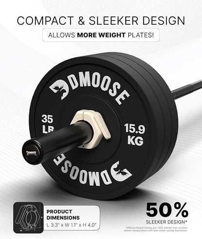DMoose Fitness Barbell Clips 2 Inch (Pair) - Quick Release Olympic Barbell Clamps & Collars with Anti Slip TPR Grip for Secure Weightlifting and Powerlifting - Weight Clips for Bars at Home or Gym