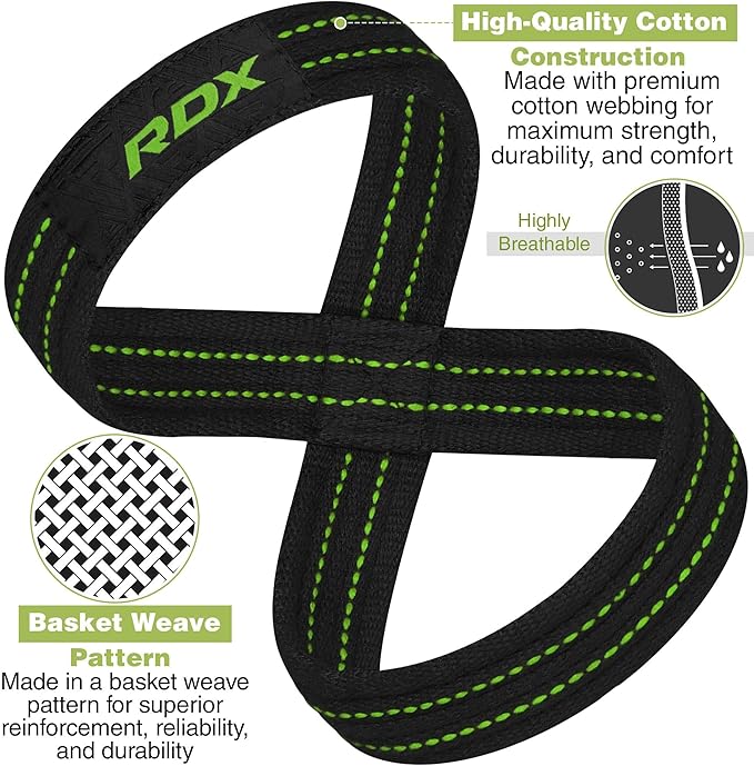 RDX Weight Lifting Straps Figure 8, Anti Slip Strap with Cuffs Wrist Support for Gym Workout Deadlift Powerlifting Bodybuilding Weightlifting, Fitness Strength Training, Hand Bar Grip for Men