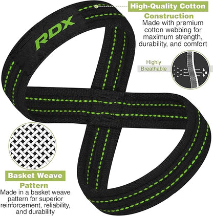 RDX Weight Lifting Straps Figure 8, Anti Slip Strap with Cuffs Wrist Support for Gym Workout Deadlift Powerlifting Bodybuilding Weightlifting, Fitness Strength Training, Hand Bar Grip for Men