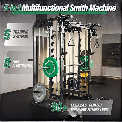B52 Machine Home Gym with Power Rack, Cable Crossover, Dual Pulley System, Landmine, and Multi-Grip Pull-Up Bar – Heavy-Duty Fitness Equipment for Strength Training and Full-Body Workouts